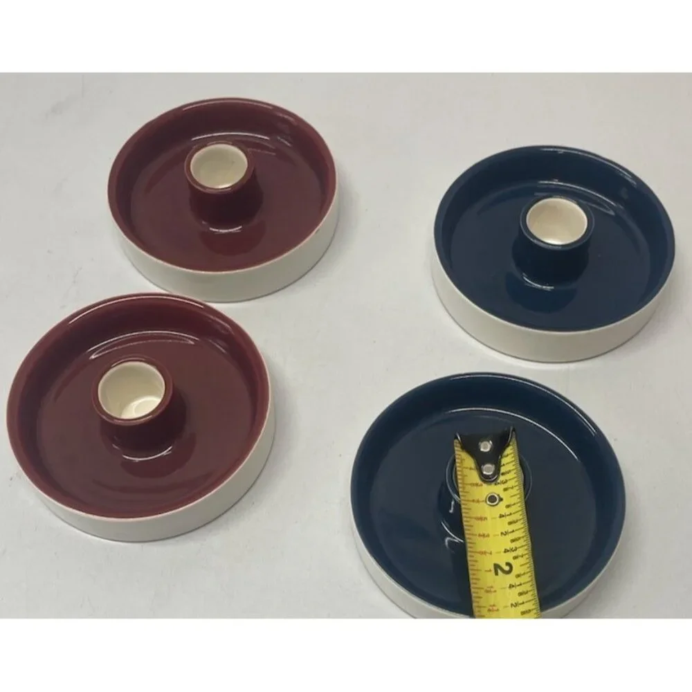 IKEA White Red White Blue Ceramic Candle Holders Set 4